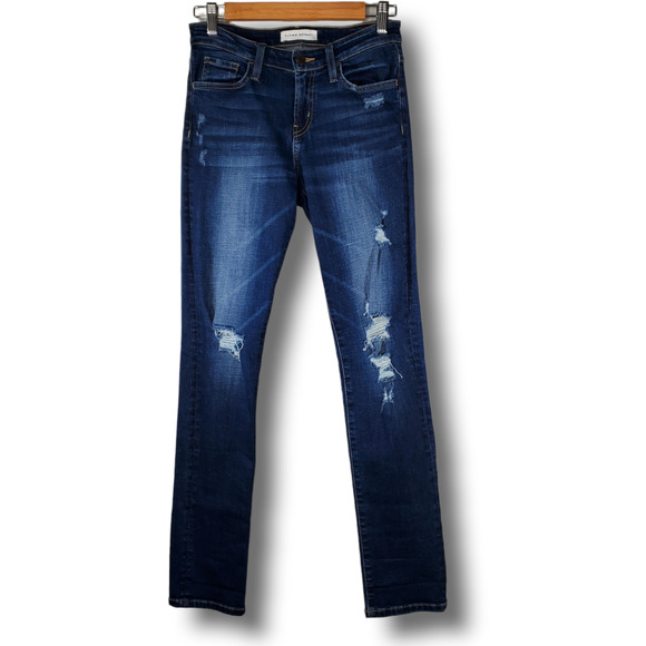 Flying Monkey Denim - Flying Monkey Distressed Straight Leg Jeans Dark Wash Size 25